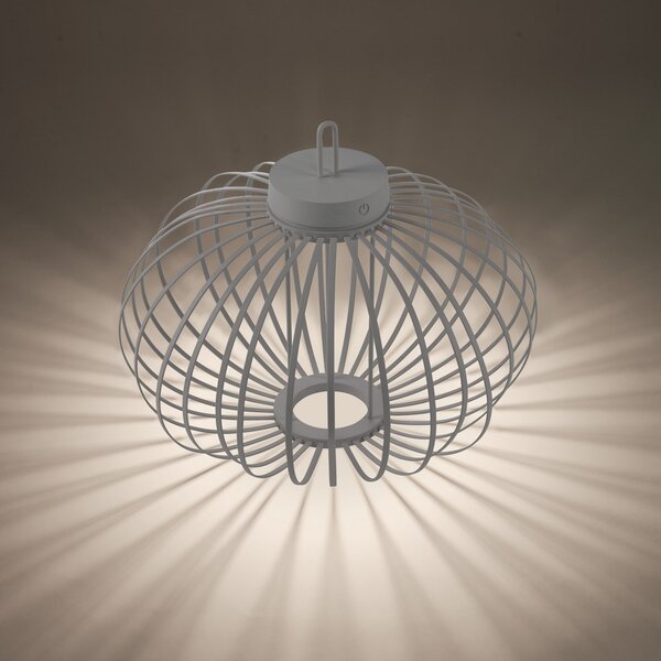 JUST LIGHT. GmbH Lampă de masă reîncărcabilă cu LED Akuba gri-bej 37cm bambus, reglabil, Gri, Camera de zi / sufragerie, Bamboo, Modern