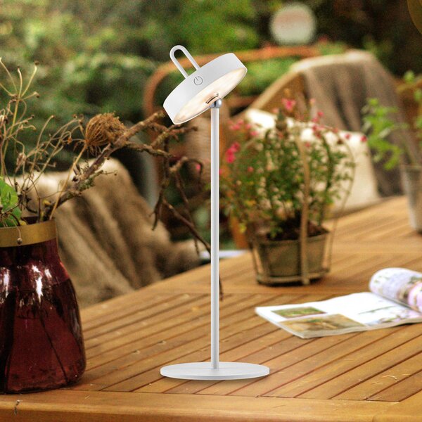 JUST LIGHT. GmbH Amag LED lampă de masă reîncărcabilă, alb, fier, IP44, reglabil, Alb, Camera de zi / sufragerie, Metal, Modern