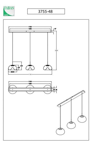Fabas Luce Suspensie LED Brena, transparentă, 3 lumini, reglabilă, CCT, reglabil, Transparent, Camera de zi / sufragerie, Sticlă, Design