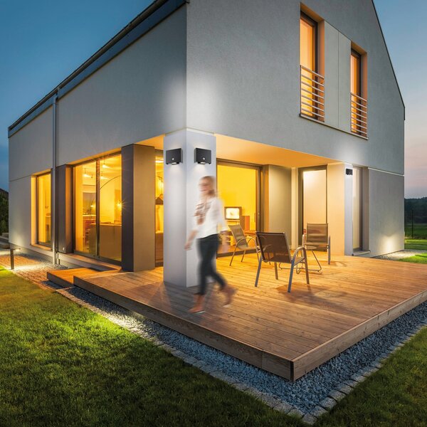 JUST LIGHT. GmbH Lampă de perete cu senzor LED pentru exterior Amin, baterie, Negru, Hol, Aluminiu, Modern, Priză de perete sus / jos