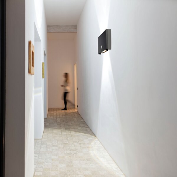 JUST LIGHT. GmbH Lampă de perete cu senzor LED pentru exterior Amin, baterie, Negru, Hol, Aluminiu, Modern, Priză de perete sus / jos