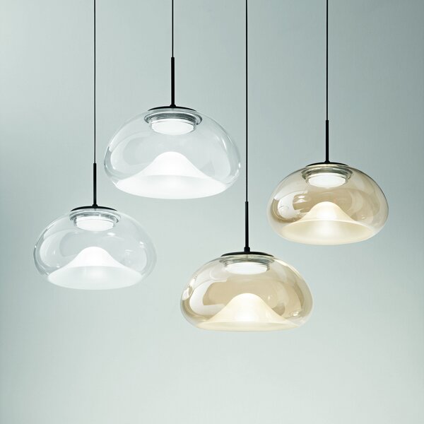 Fabas Luce Suspensie LED Brena, transparentă, 3 lumini, reglabilă, CCT, reglabil, Transparent, Camera de zi / sufragerie, Sticlă, Design
