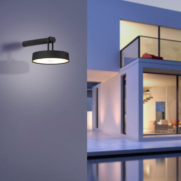 JUST LIGHT. GmbH Aplică de perete Arma, plastic negru IP44, reglabil, Negru, Camera de zi / sufragerie, Plastic, Modern, Perete rotund