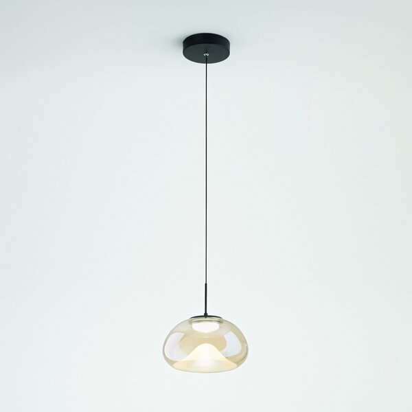 Fabas Luce LED pandantiv Brena, coniac, 1-lumină, dimmable, CCT, reglabil, Bej, Camera de zi / sufragerie, Sticlă, Design