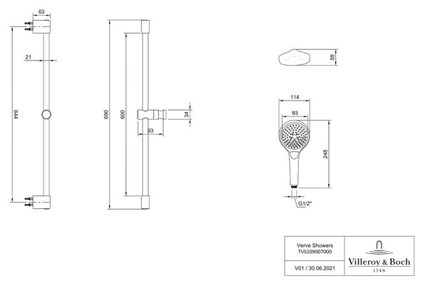 Villeroy & Boch Verve Showers set de duș perete negru TVS109007000K5