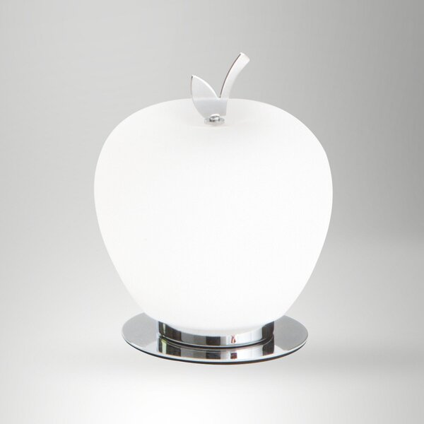 Fabas Luce Wendy LED lampă de masă, alb/cromo, formă măr, sticlă, dimmable, reglabil, Alb, Camera de zi / sufragerie, Sticlă