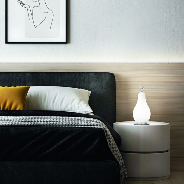 Fabas Luce Wilma LED lampă de masă, alamă/alb, în formă bec, reglabilă, reglabil, Alb, Camera de zi / sufragerie, Sticlă, Viața tânără