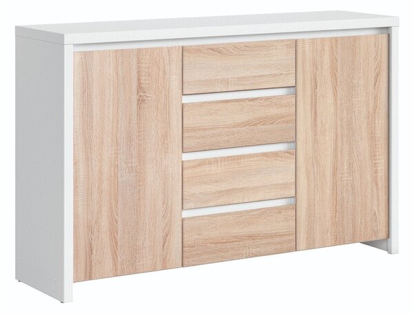 Comodă Nolroma 103, Stejar Sonoma, Alb, PAL laminat, 92x144x41cm, 57 kg