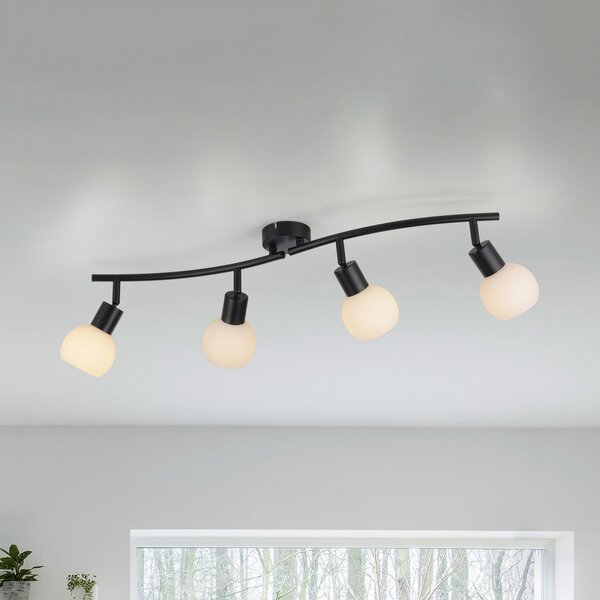 JUST LIGHT. GmbH Plafonieră Loki, 4 lumini, negru, fier, sticlă, Negru, Camera de zi / sufragerie, Metal