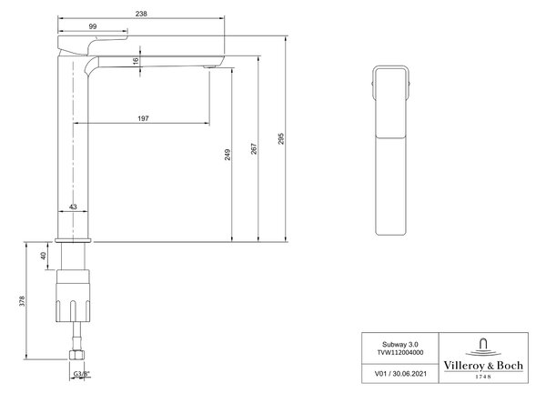 Villeroy & Boch Subway 3.0 baterie lavoar stativ crom TVW11200400061