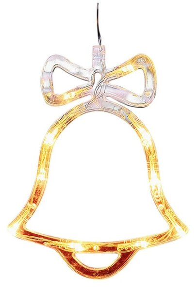 Decoratiune luminoasa de Craciun, forma clopotel, comutator ON/OFF, ventuza, baterii, 19 x 1 x 15 cm