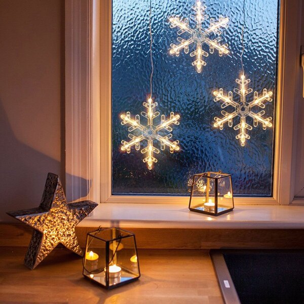 Decoratiune LED pentru fereastra, fulg de nea, alimentare baterii, 19 x 1 x 19 cm