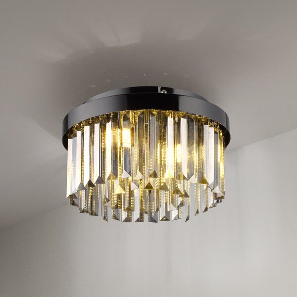 JUST LIGHT. GmbH Plafonieră Kulunka, sticlă de cristal, negru, reglabil, Negru, Camera de zi / sufragerie, Metal