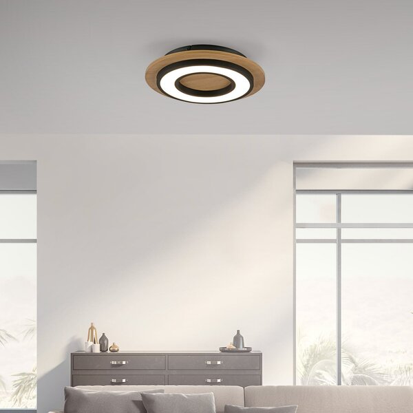 JUST LIGHT. GmbH Plafonieră LED Tola, rotundă, lemn, 3.000 K, Lemn, Camera de zi / sufragerie, Lemn, Modern