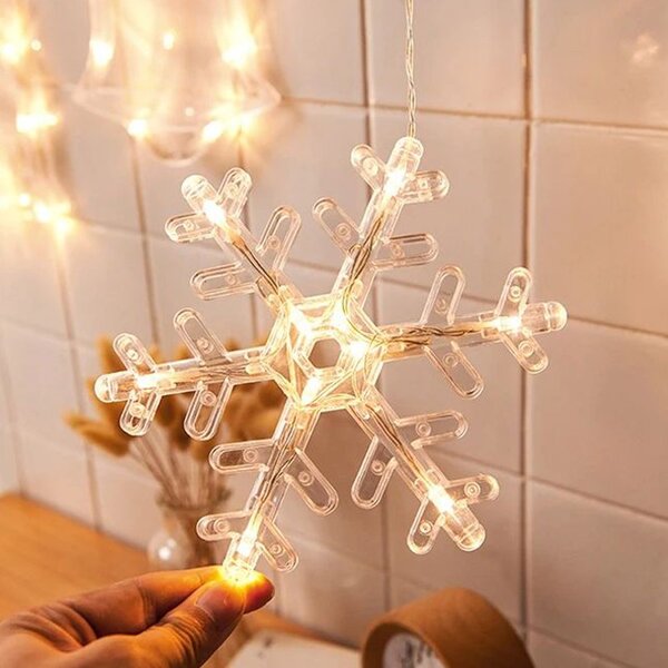 Decoratiune LED pentru fereastra, fulg de nea, alimentare baterii, 19 x 1 x 19 cm