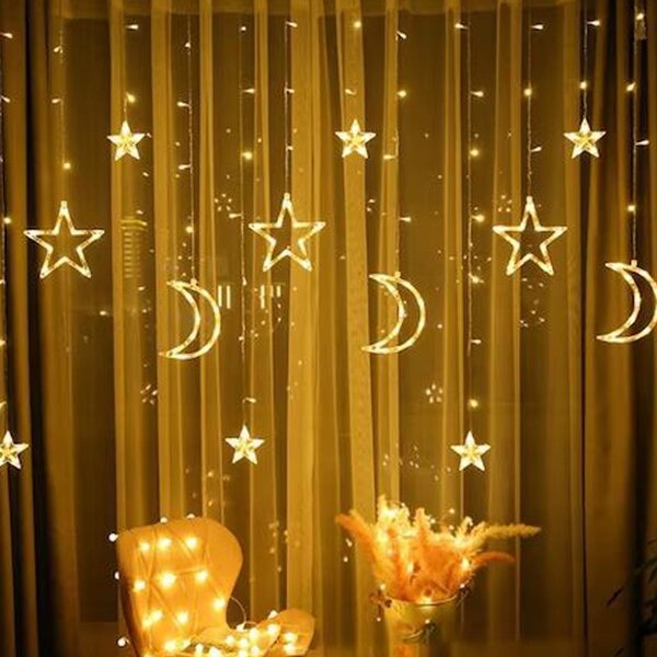 Decoratiune LED forma stea, pentru fereastra, lumina alb calda, alimentare baterii, 19 x 1 x 19 cm