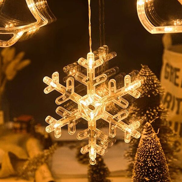 Decoratiune LED pentru fereastra, fulg de nea, alimentare baterii, 19 x 1 x 19 cm