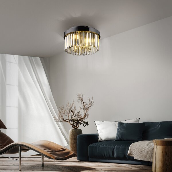 JUST LIGHT. GmbH Plafonieră Kulunka, sticlă de cristal, negru, reglabil, Negru, Camera de zi / sufragerie, Metal