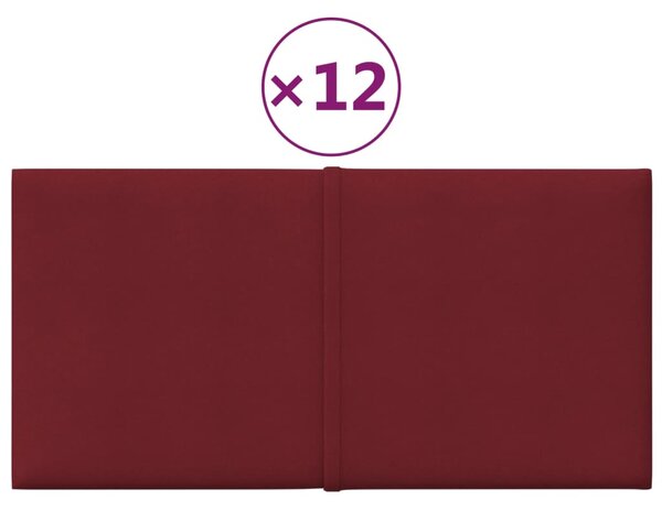 Panouri de perete, 12 buc., roșu vin, 30x15 cm, textil, 0,54 m²