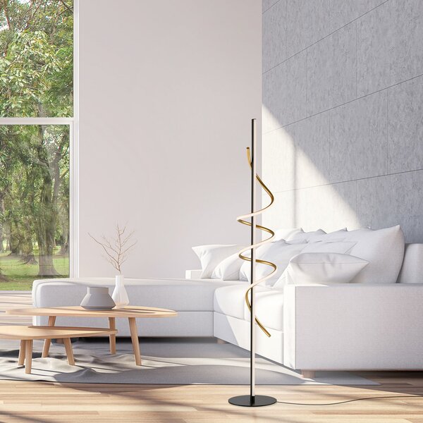 JUST LIGHT. GmbH Emanda LED lampă de podea, fier, negru-alamă, reglabil, Negru, Camera de zi / sufragerie, Metal, Modern