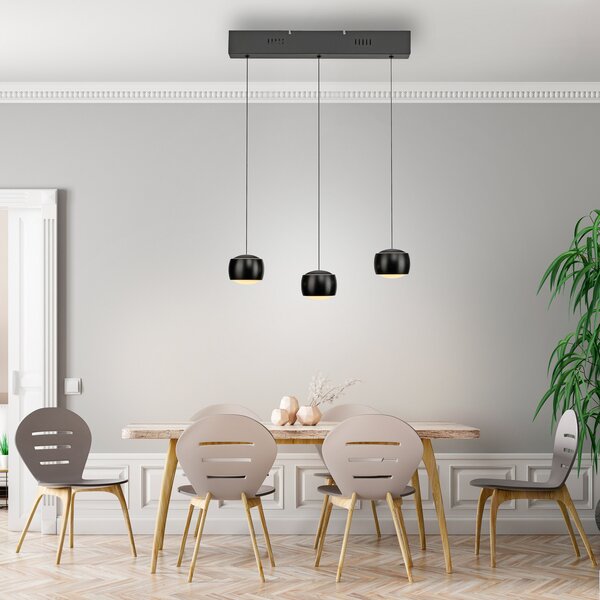 JUST LIGHT. GmbH Lampă suspendată LED Ballini, negru, 3 becuri, comutator, reglabil, Negru, Camera de zi / sufragerie, Metal, Modern