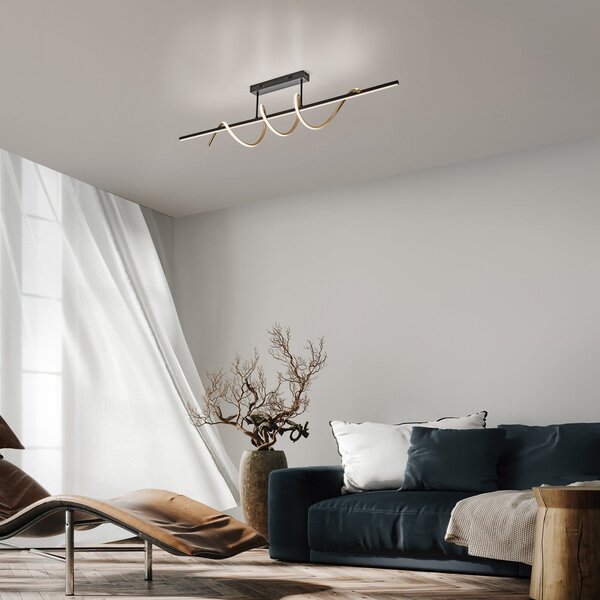 JUST LIGHT. GmbH Plafonieră Emanda LED, fier, negru-alamă, reglabil, Negru, Camera de zi / sufragerie, Metal, Modern