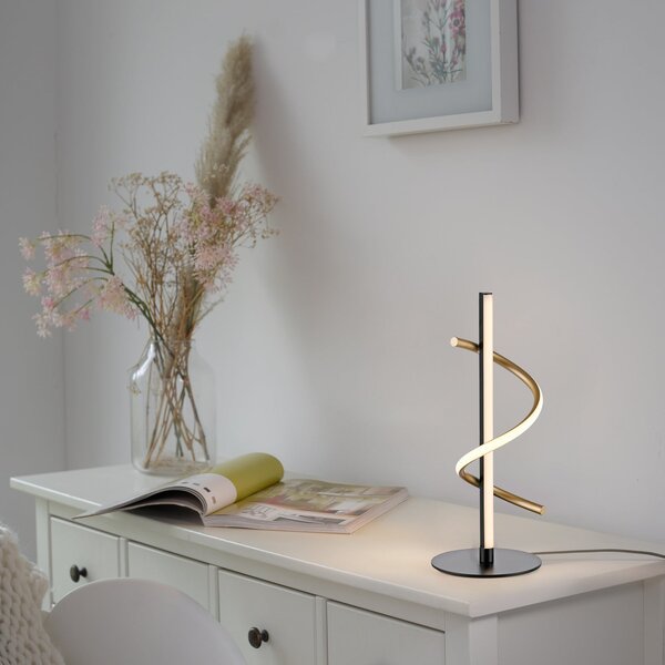JUST LIGHT. GmbH Emanda LED lampă de masă, fier, negru-alamă, reglabil, Negru, Camera de zi / sufragerie, Metal, Modern
