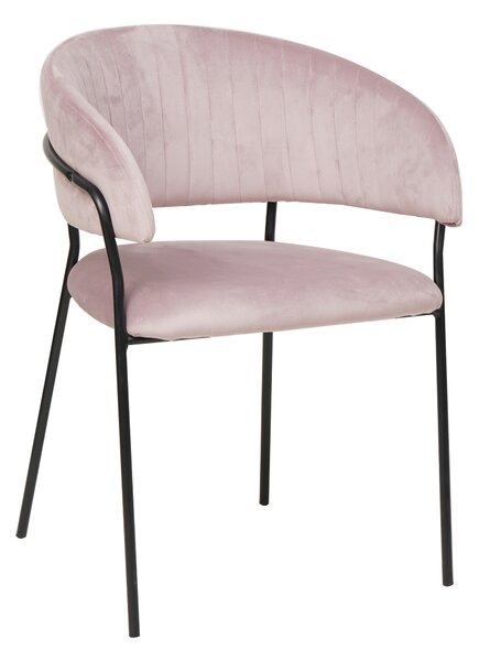 Scaun din catifea cu spatar matlasat roz