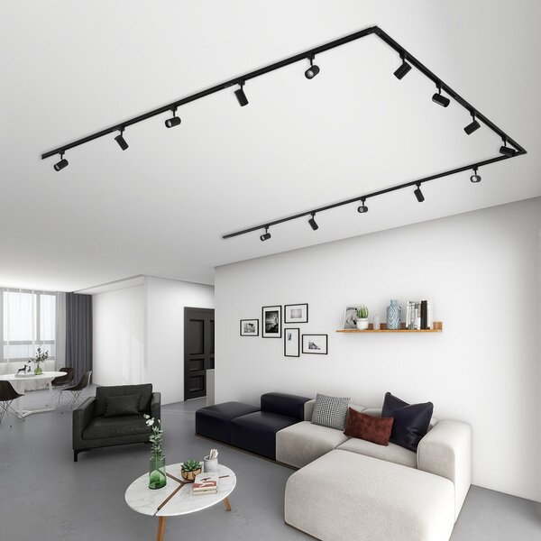 Lindby 1 bec Linaro, GU10, negru, reglabil, Negru, Camera de zi / sufragerie, Aluminiu, Modern