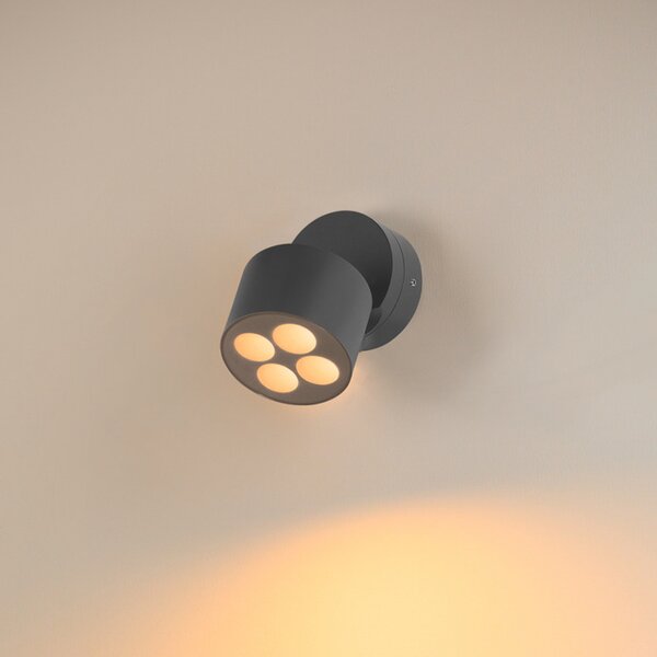 SLV LED lampă de perete pentru exterior R-Cube, antracit, aluminiu, Ø 10 cm, reglabil, Negru, Aluminiu, Modern