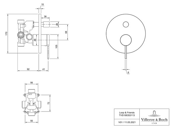 Villeroy & Boch Loop & Friends baterie cadă-duș ascuns crom TVS10635311361