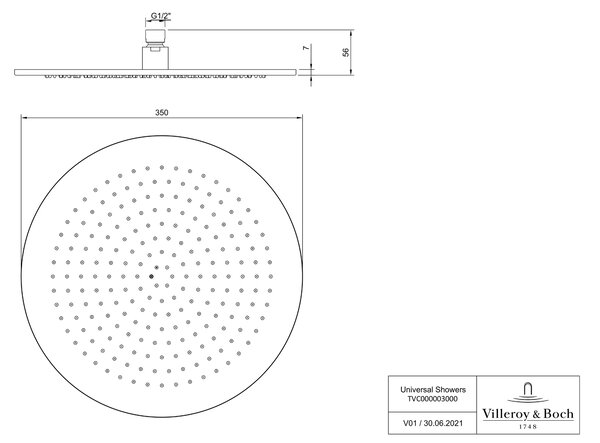 Villeroy & Boch Universal Showers cap de duș 35x35 cm rotund || TVC00000300076