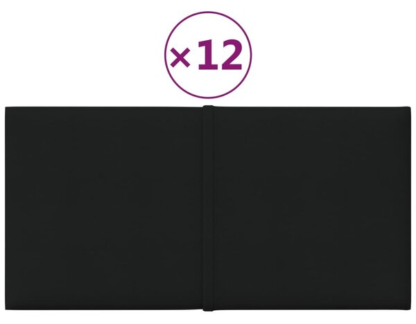 Panouri de perete, 12 buc., negru, 30x15 cm, textil, 0,54 m²