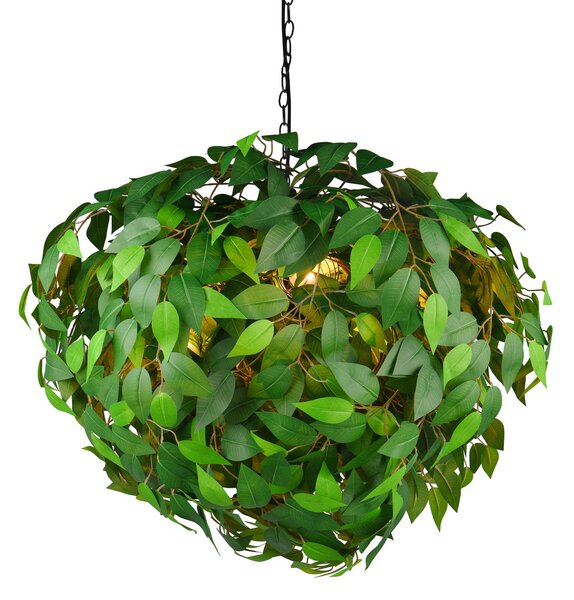 Reality Leuchten Suspensie Leavy, negru/verde, Ø 70 cm, 4 lumini, E14, reglabil, Verde, Camera de zi / sufragerie, Plastic