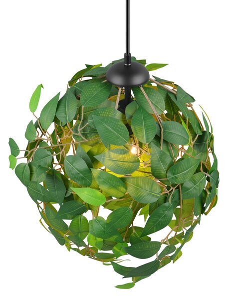 Reality Leuchten Suspensie Leavy, negru/verde, Ø 38 cm, 1-lumină, E27, reglabil, Verde, Camera de zi / sufragerie, Plastic