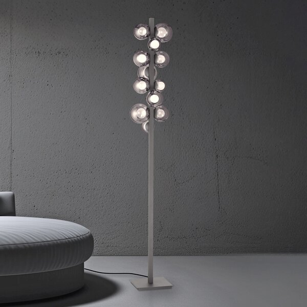 PURE Lampadar LED Popup, gri aluminiu/sticlă, dimabil, 12 becuri, reglabil, Gri, Camera de zi / sufragerie, Aluminiu, Modern, glob