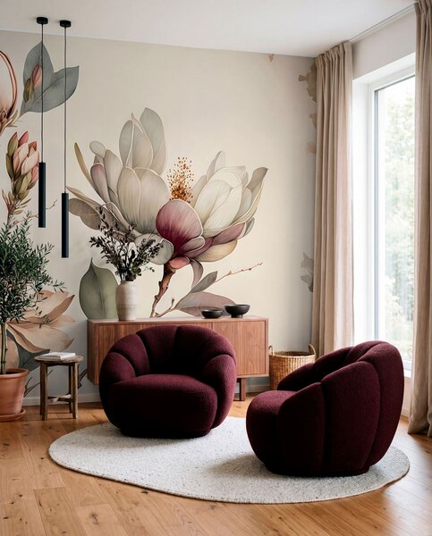 Tapet Ilustrație Magnolia, Fototapet Flori, u93020 : Uwalls.ro