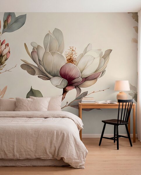 Tapet Ilustrație Magnolia, Fototapet Flori, u93020 : Uwalls.ro