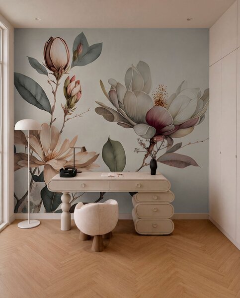 Tapet Ilustrație Magnolia, Fototapet Flori, u93020 : Uwalls.ro