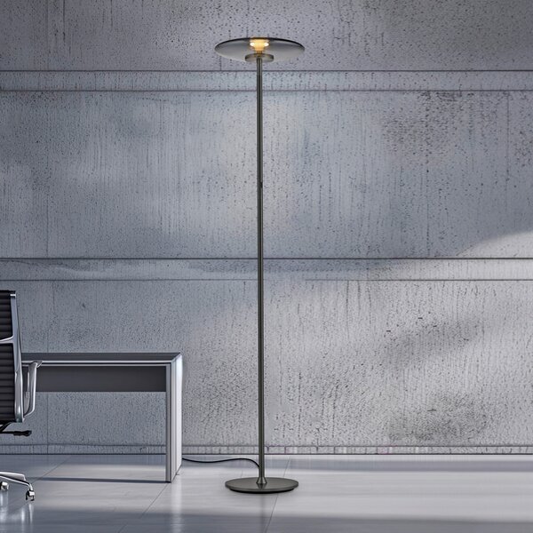 PURE Lampadar LED Vitrum, aluminiu gri/sticlă, cu variator tactil, reglabil, Gri, Camera de zi / sufragerie, Aluminiu, Modern, Proiector vertical