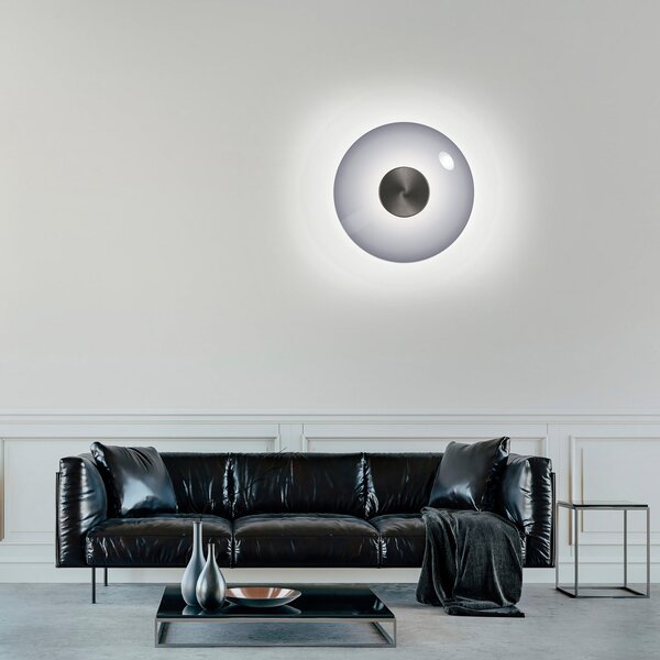 PURE Aplică Vitrum LED, gri, sticlă/aluminiu, Ø 22 cm, reglabil, Gri, Camera de zi / sufragerie, Sticlă, Modern