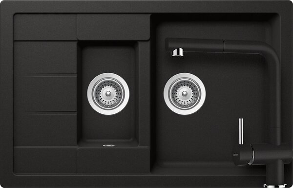 Set chiuveta bucatarie Schock Manhattan D-150S 780 x 500 mm si baterie bucatarie Schock Epos Cristalite Nero cu cap extractibil, negru