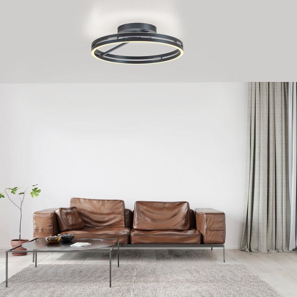 PURE Plafonieră LED Loop, gri mistic, Ø 60 cm, CCT, reglabil, Gri, Camera de zi / sufragerie, Aluminiu, Modern, Plafon rotund direct