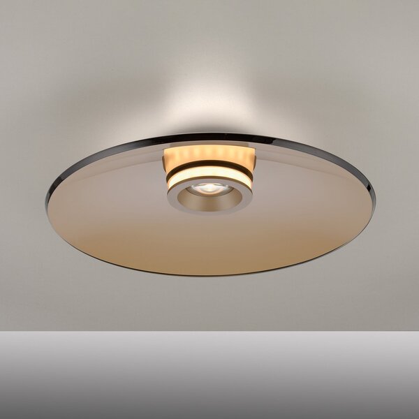 PURE Plafonieră LED Luna, bronz, Ø 50 cm, sticlă/aluminiu, reglabil, Bronz / Alamă Veche, Camera de zi / sufragerie, Sticlă, Modern