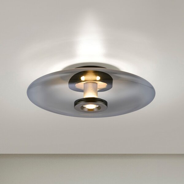 PURE Plafonieră Vitrum LED, gri, sticlă/aluminiu, Ø 45 cm, reglabil, Gri, Camera de zi / sufragerie, Sticlă, Modern