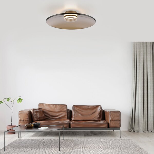 PURE Plafonieră LED Luna, bronz, Ø 50 cm, sticlă/aluminiu, reglabil, Bronz / Alamă Veche, Camera de zi / sufragerie, Sticlă, Modern