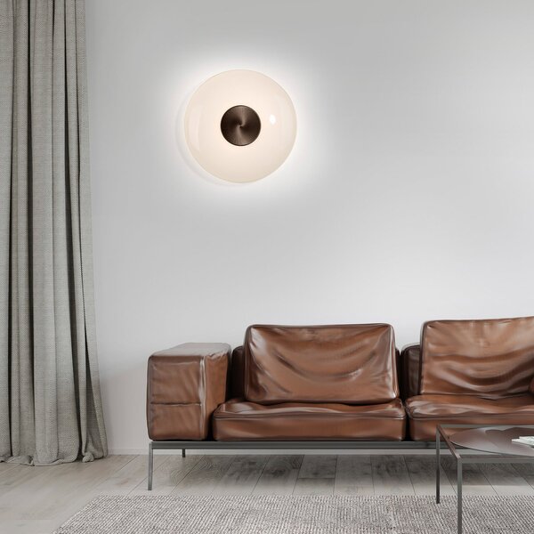 PURE Aplică de perete LED Vitrum, maro/sticlă opală/aluminiu, Ø 22 cm, reglabil, Maro / Rugină, Camera de zi / sufragerie, Sticlă, Modern