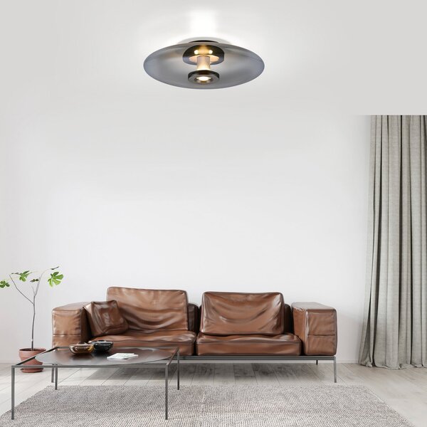 PURE Plafonieră Vitrum LED, gri, sticlă/aluminiu, Ø 45 cm, reglabil, Gri, Camera de zi / sufragerie, Sticlă, Modern