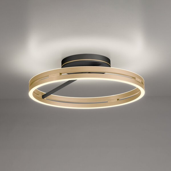 PURE Plafonieră LED Loop alamă/negru metal Ø 60 cm CCT, reglabil, Auriu / Alamă, Camera de zi / sufragerie, Aluminiu, Modern, Plafon rotund direct