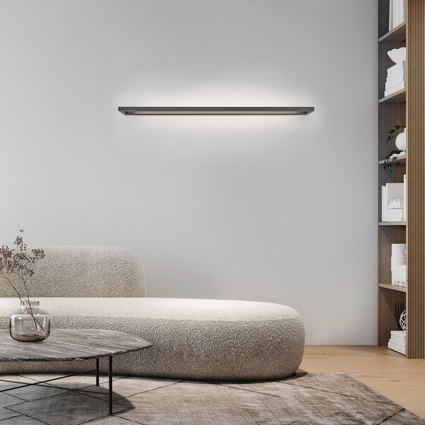 PURE Aplică de perete LED Puro, gri, lățime 100 cm, aluminiu, dimabil, reglabil, Gri, Camera de zi / sufragerie, Aluminiu, Modern, Soclu de perete jos